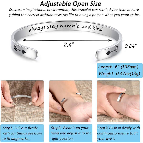 Vänskapsarmband för kvinnor - Inspirerande vänskapspresenter till bästa vän, motiverande manschettarmband för systrar, mamma, lärare, presenter 1Always stay humble and kind