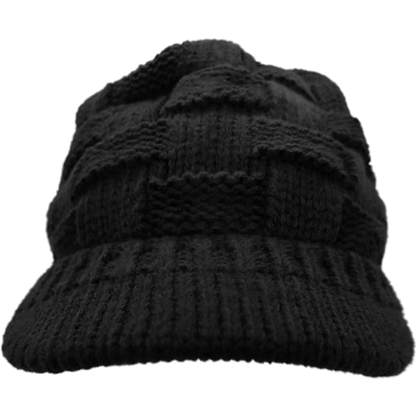 L Beanie Hatt Kvinnor Toppad Beanies Vinter Varm Stickad Utomhus Skidmössor Brass Village Hatt black One size