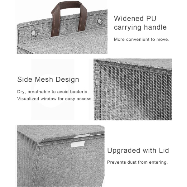 Sammenleggbare kleskurver, sammenleggbar kleskurv med lokk, hengende kleskurv, stor vaskekurv med håndtak, installasjonsfri Di Grey
