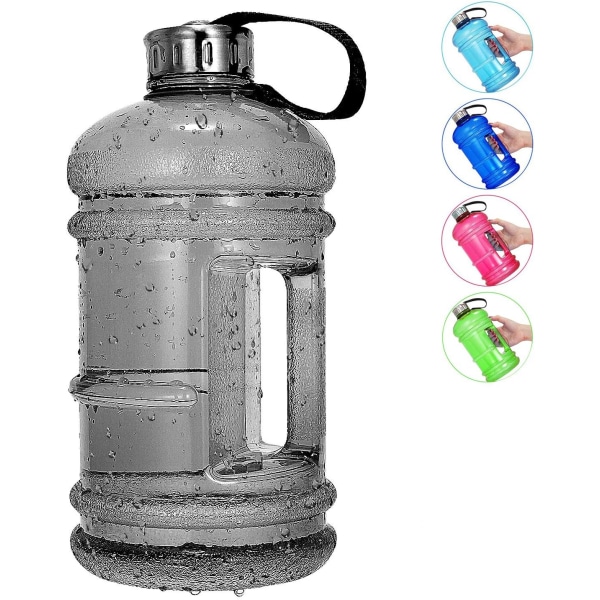 Halv gallon stor vattenflaska, 2,2L/73 OZ stor läckagesäker sportkanna med handtag, enorm BPA-fri PETG-plast dricksbehållare med bred mun Black
