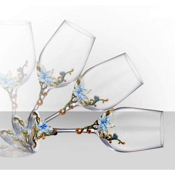 Håndmalede emaljerede blomster blyfri vinglas, 320 ml/10,8 OZ røde/hvide krystalvinglas (Pink cup lily) Pink Cup Lily