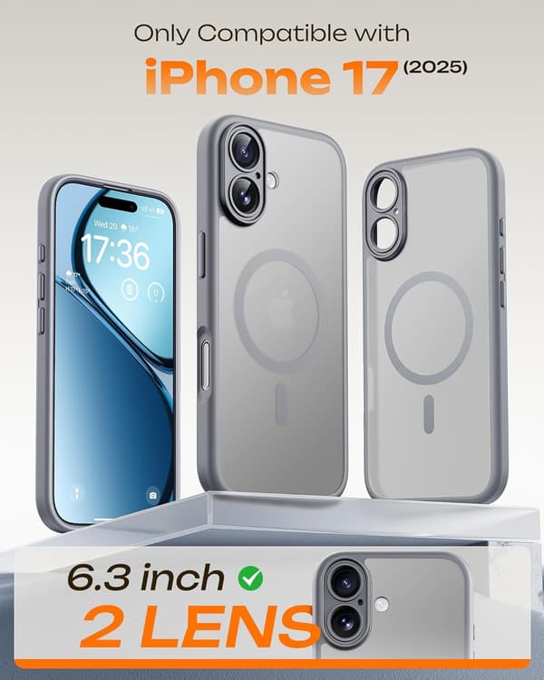 Magnetisk deksel til iPhone 17 6,3-tommer, kompatibel med MagSafe (grå)