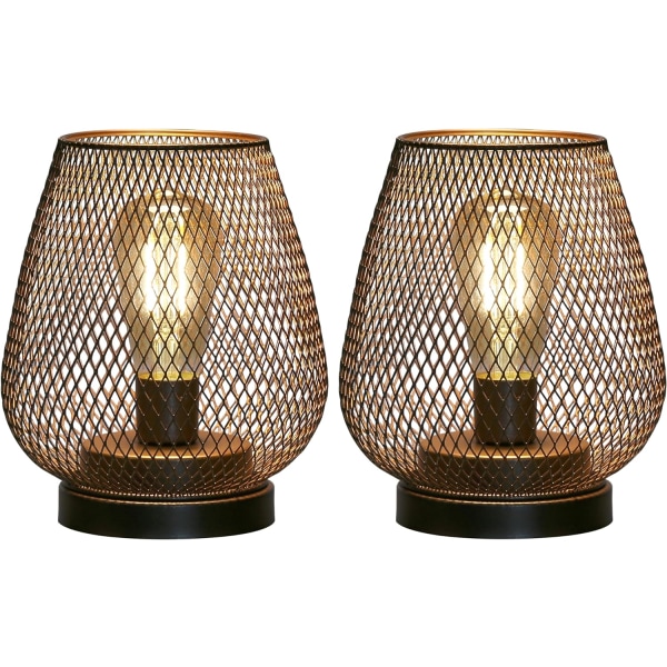 Set med 2 metallbur bordslampa batteridriven, sladdlös accentlampa med LED Edison-stil glödlampa för sovrum hem bröllop fester uteplats inomhus utomhus Double Bronze Double Bronze