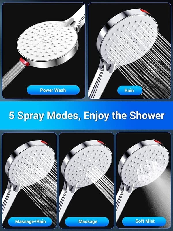 High-Pressure Shower Head with Hose - Water-Saving Limescale-Resistant Rain Shower Head with 5 Modes