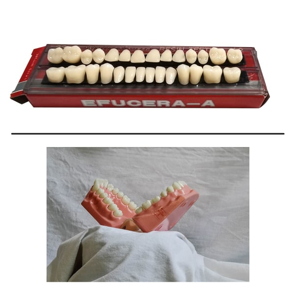56 kpl tekohampaiden hampaiden täydelliset akryylihartsiproteesihampaat, 2 set hammasproteesihammas, vaihto-, tee-se-itse- tai halloween-käyttöön (23 A2)