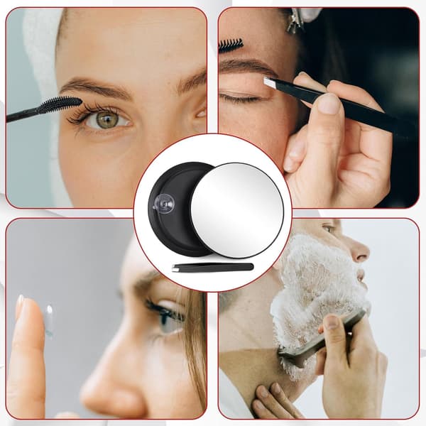 Magnifying Mirror with 3 Suction Cups, Makeup Magnifying Mirror with Tweezers, 30X Black