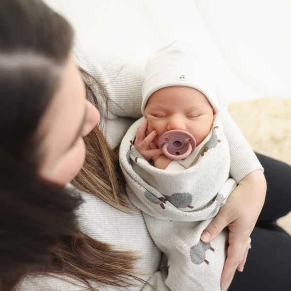 100 % bomuld babytæppe strikket dobbeltlags blødt hyggeligt babytæppe 80x100 cm til nyfødt baby (elfenben)