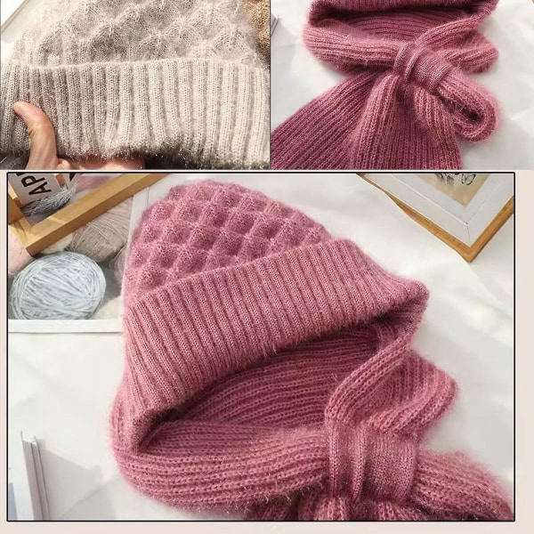 Integreret ørebeskyttelse vindtæt kasket tørklæde, 2 i 1 vinter varmt strikket huetørklæde, fortykkende beanie hat tørklæde