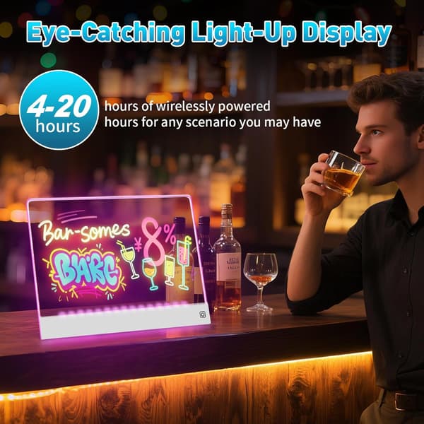 Rechargeable LED Whiteboard, 7-Color Lighting, Acrylic Whiteboard, LED Drawing/Graffiti Board (35 x 26 cm)