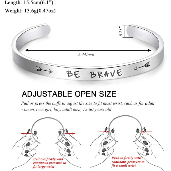 Venskab Armbånd til Kvinder - Inspirerende Venskab Gaver til Bedste Veninde, Motiverende Manschet Armbånd til Søstre Mor Lærer Gaver Armbånd 1Be brave