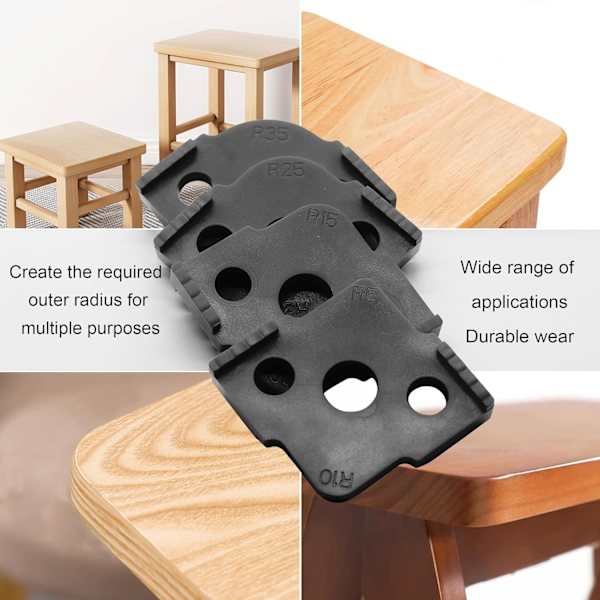 Jig Router Skabeloner Hjørne Radius Fræsning Skabeloner, ABS+CNC Høj Hårdhed Behandling Lim, Fræsning Afrundede Hjørner Fræser Skabeloner, R5 4 packs(Black)