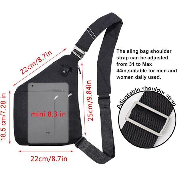 Sling Bag - Tyverisikret Crossbody Skuldertaske til Mænd og Kvinder Black 2.0