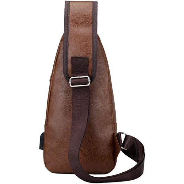 PU-nahkainen olkalaukku miehille ja naisille, pieni olkalaukku, crossbody-rintareppu, jossa USB-latausportti ja kuulokeliitäntä, ulkoiluun, matkustamiseen ja patikointiin #21brown(pu/Usb)