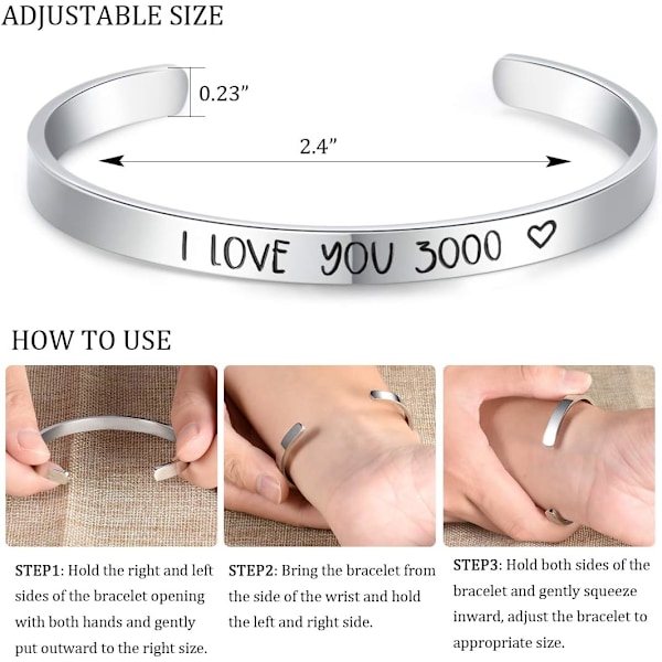 Vänskapsarmband för kvinnor - Inspirerande vänskapspresenter till bästa vän, motiverande manschettarmband för systrar, mamma, lärare, presenter 2I love you 3000