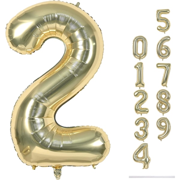 lloon Number 2 Champagne Gold, Large Foil Light Gold Number Balloons Set 0-9 for Women Men, Digital 2 Helium Balloons for Boys Girls 2nd Birthday A