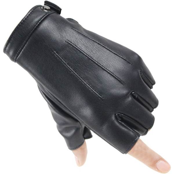 Fingerløse Termiske Læderhandsker Mænd Kvinder Varme Vinter Halvfinger Kørselshandsker med Tyndt Indre Fleece til Cykling Motorcykel Vandreture Black #a