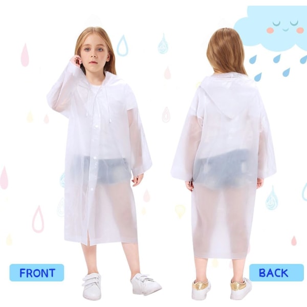 Bærbar Regnfrakke, Vandtæt Regnponcho med Hætter og Ærmer, Genanvendelig Regnresistent Poncho til Camping, Nødsituationer, Rejser Kids 2 Pack Raincoat