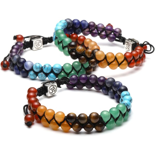 7 Chakra Reiki Healing Kristall Ädelsten Yoga Sten Pärlor Flätad Armband Justerbar Kvinnor Smycken