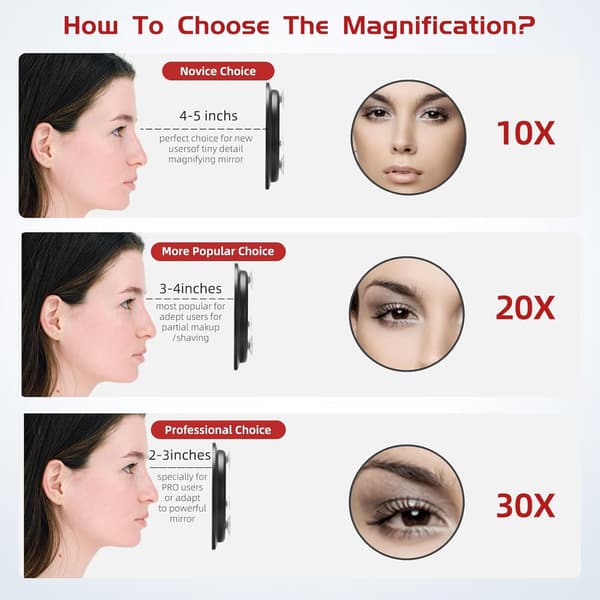 Magnifying Mirror with 3 Suction Cups, Makeup Magnifying Mirror with Tweezers, 30X Black