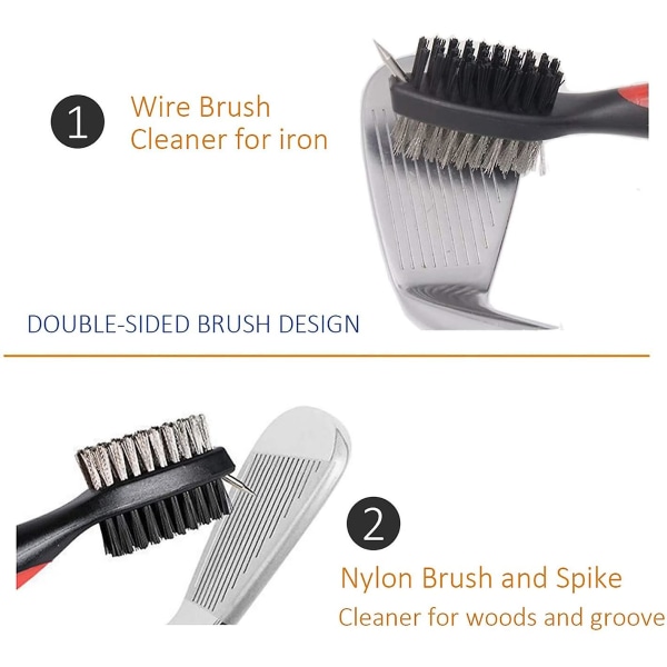 Golf Club Brush and Club Groove Cleaner, Nylon & Steel Brush Golf Clean tool with Retractable Zip-line, Aluminum Carabiner