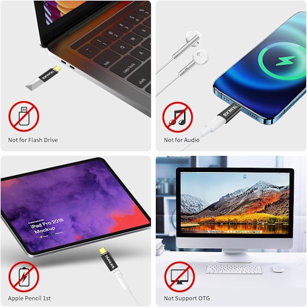 Lightning til USB C-adapter, støtter PD 60W hurtiglading og dataoverføring for 15/15 Pro/15 Plus/15 Pro Max