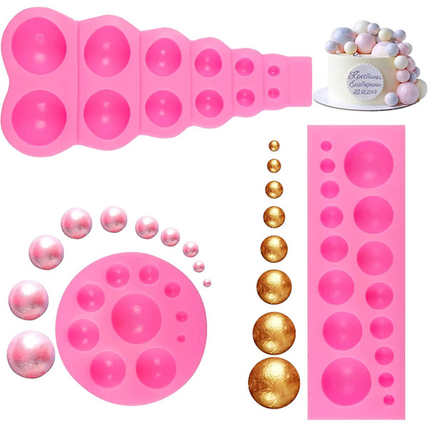 Diy 3d perle fondantform kugle perle halv sfære chokolade silikoneforme kage dekoration sukker slikkepind form (3stk)