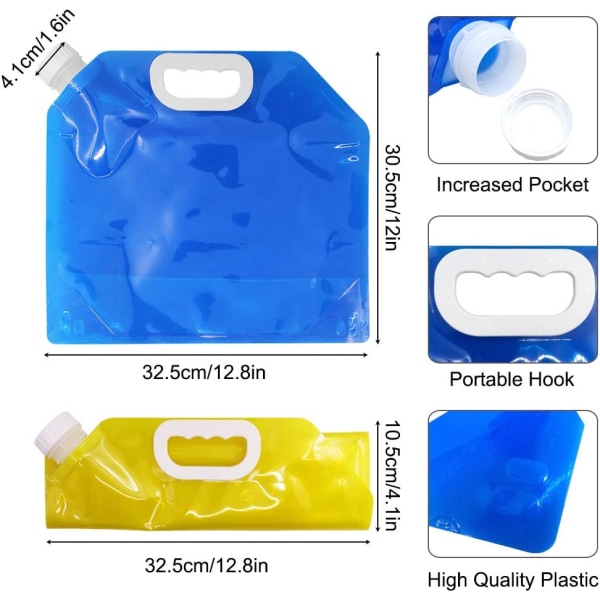Litres hopfällbar vattenbehållare, BPA-fri plastvattenbärare hopfällbar vattenpåse set om 3 för utomhuscamping, vandring. Assorted