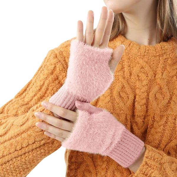 Sormittomat hanskat naisille, talviset sormittomat hanskat naisille peukalon rei'llä rannelämmittimet, lämpimät sormittomat hanskat naisille kashmir-sormittomat hanskat Pink
