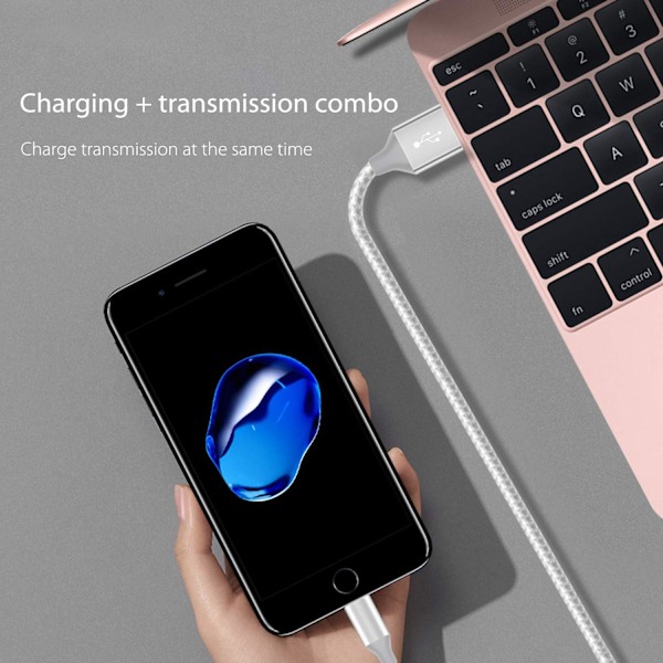 iPhone-laddningskabel, 3-pack 3FT/1M Lightning-kabel nylonflätad iPhone snabbladdningskabel kompatibel med iPhone 13 12 11 Pro Max Mini XS XR X 8 7 6 Silver