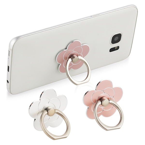 2 stk. Telefon Ring Holder Støtteben Mobiltelefon Blomst Finger Ring Greb Stand Metal Universal Tilbehør Kompatibel med Smartphone (Sølv, Rosaguld)