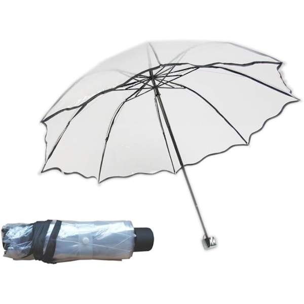 Hyresbart Fällbart Parasoll Körsbärsblommor Transparent Parasoll Genomskinligt Regn Fällbart Parasoll för Kvinnor Barn Flickor Lätt Vindtätt Kompakt Parasoll Black