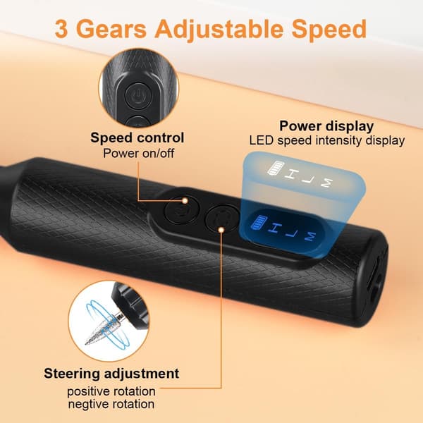 Electric Nail Drill Machine, Cordless Nail File Machine with 12 Nail Drill Bits, Portable Nail File Set with Wireless Charging Base