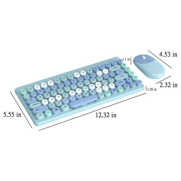 Trådløst tastatur og mus-kombinasjon, for Window/iOS/Linux PC-nettbrett, passer for arbeid, skriving, reiser, møter (blå)