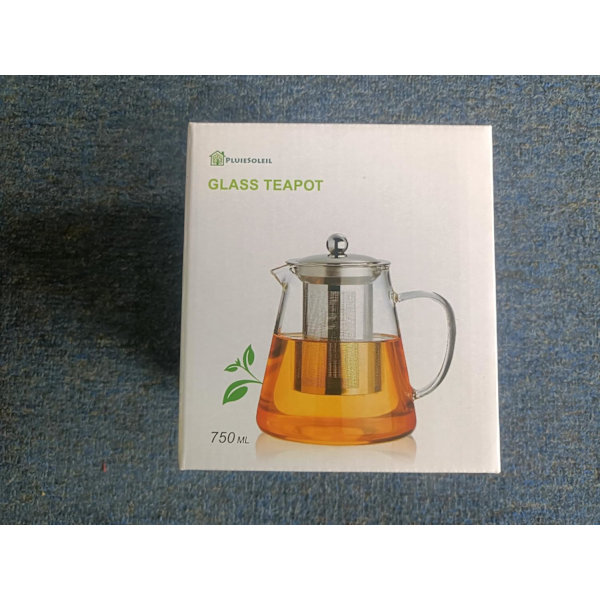 Klar glas tekande med si, rund form tekande, varmebestandig borosilikat glas si tekande, komfursikker tekande (750ML) 750ml 750ML