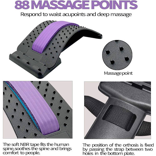Rygstrækker Rygmassager til Rygafslapning og Smertelindring, 3 Niveauer Justerbar Rygstrækning Rygsøjle Dæk Holdningsmassager (Lilla) Purple