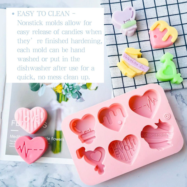 Valentines Chokoladeforme - 1 stk. 6-huls Silikon Chokoladeform - Hjerteformet Kage Chokolade Fremstillingsform til Valentinsdag & Bryllup & Fødselsdag Brown Heart