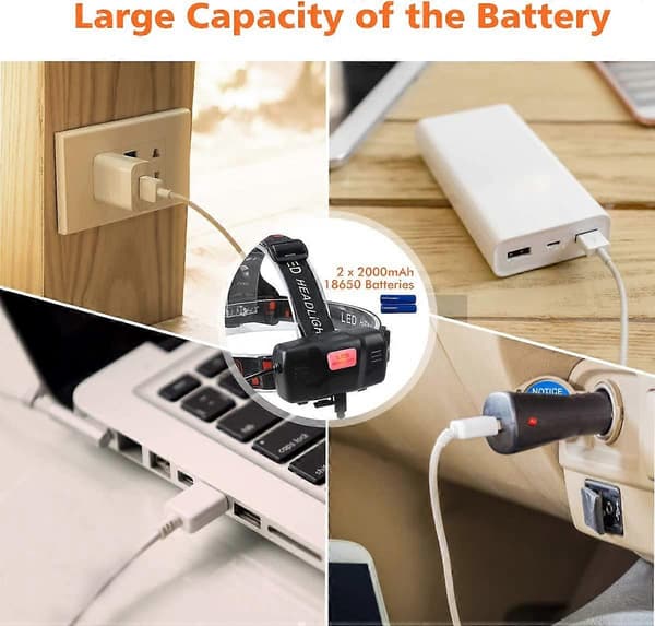 Oppladbar USB-hodelykt 6000 Lumen Super Sterk Hodelykt for Voksne Barn Vanntett Hodelykt 4 Moduser Lett Hodelykter
