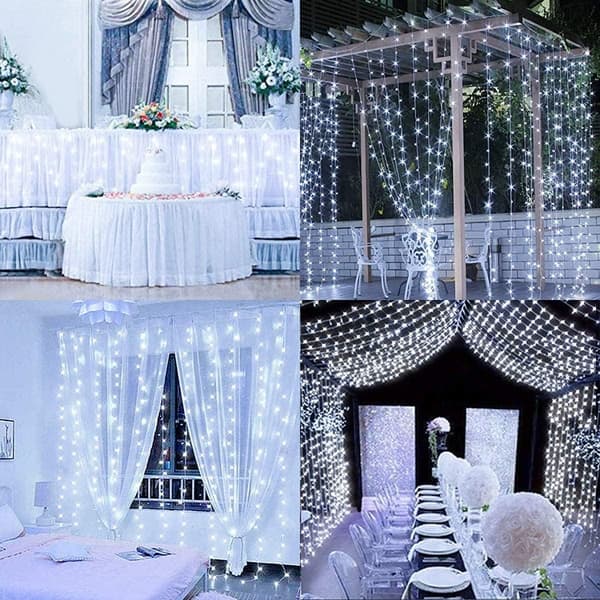 LED Curtain String Lights, 3m × 3m 300 USB Fairy Lights 8 Modes with Remote Control for (Cool White)