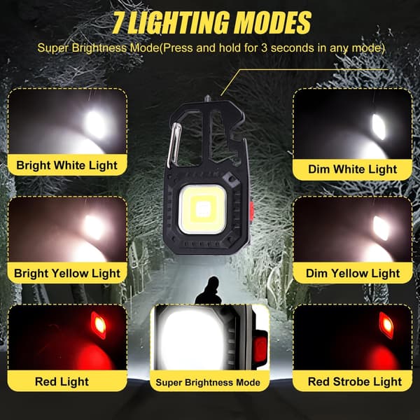 Two Rechargeable COB LED Keychain Lights, Suitable for Hiking and Outdoor Camping.