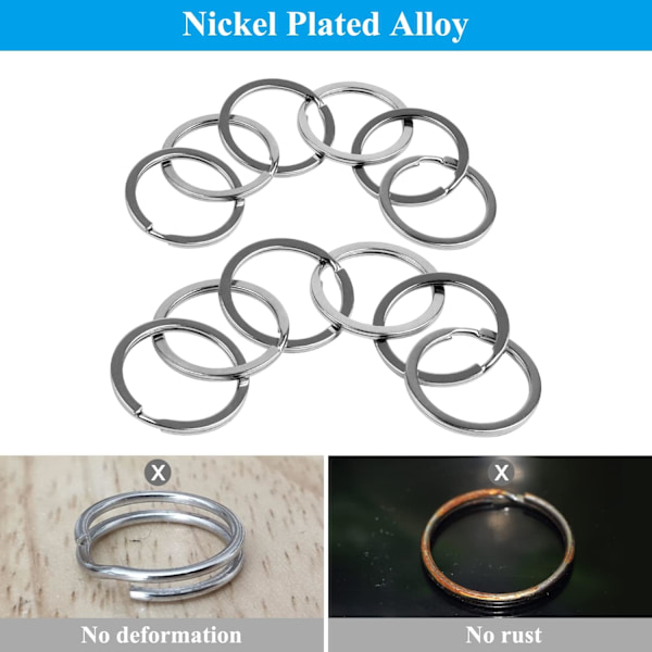 gs, Sopito 100 stk flate splittringer med størrelse 25mm og 28mm, metallringer for hjemmenøkler og DIY-håndverk