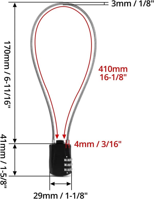 Retractable Cable Lock, Digital Combination Lock with 41cm Cable for Motorcycle, Bicycle, Snowboard, Ski, Luggage, Black
