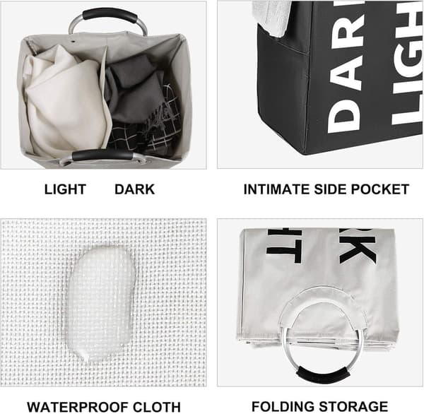 Double Laundry Hamper with Comfortable Handle, Waterproof Oxford Fabric Laundry Basket