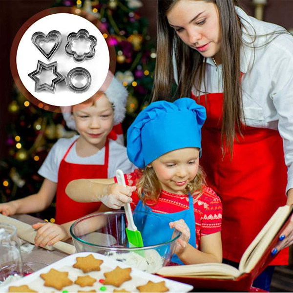 12 stk Kakeutstekersett, Mini Geometriske Kakeutstekere i Rustfritt Stål Former Hjerte Stjerne Sirkel/Rund Blomst Form for Kjeks Bakverk Baking Fon Silver