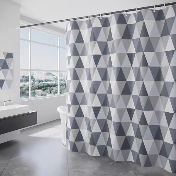 Triangular Anti-Mold Polyester Shower Curtain with Plastic Rings and Hooks, 180 x 180 cm - Suitable for Bathrooms