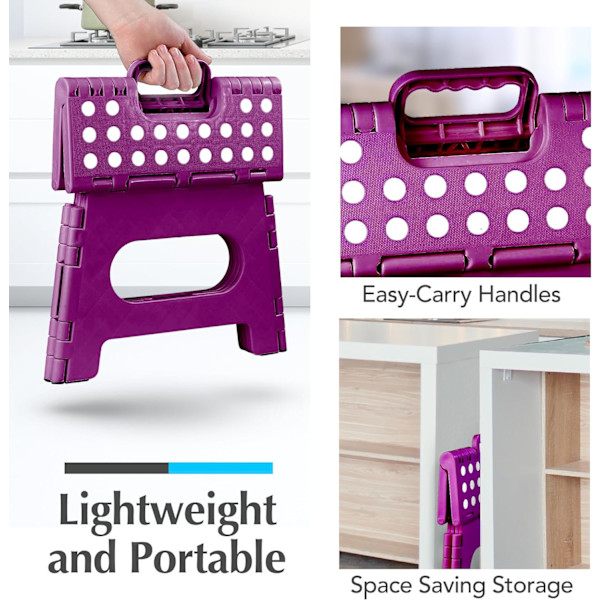 Sammenleggbar trinnkrakk - Den lette trinnkrakken er robust nok til å støtte voksne og trygg nok for barn. Åpnes enkelt med ett kast. Flott for Purple 9Inch  2PACK