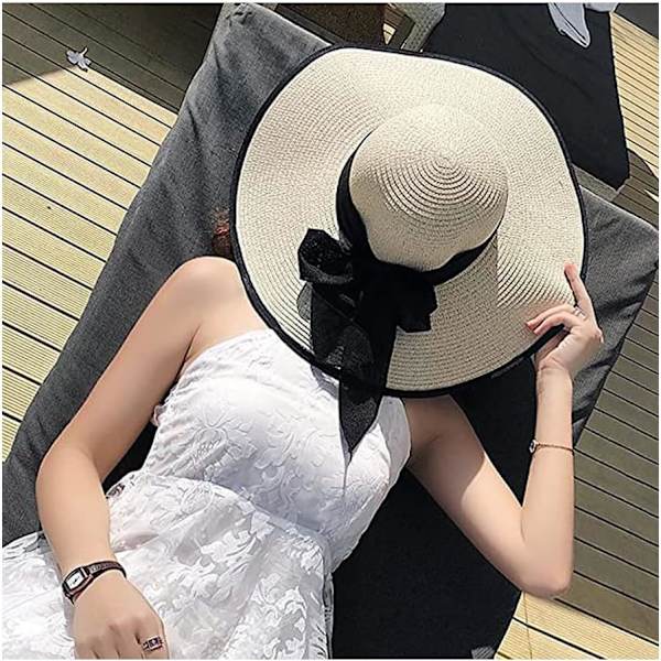 Kvinner Foldbar Floppy Bred Bremskjerm Solhatt Sommer Strandhatt UV UPF 50+ 07Style Beige