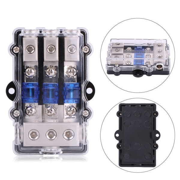 Universal Blade Fuse Holder Box, DC 12-24V Automotive Stereo Audio Power Fuse Block Kit Assortment for Auto Car Boat 1 in 3 Ways Out with 3 Blade F
