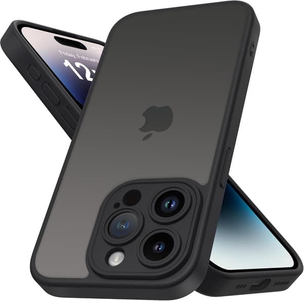 iPhone 14 Pro Case with Full Camera Protection, Anti-Fingerprint Matte Back 6.1 inch - Black