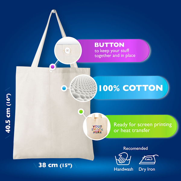 Tote Bag Almindelig Natur Bomuldspose Ideel til Shopping Tryk og Dekoration Genanvendelige Lærredsposer til DIY, Reklame, Promotion, Gaver