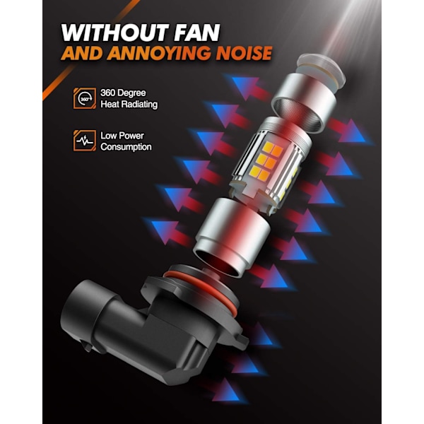 9006/HB4 LED-sumuvalot, 6000K Xenon White, 27 SMD-sirua, 360 asteen valaistus, ei-napaisuus, 2 kpl White 9006/HB4